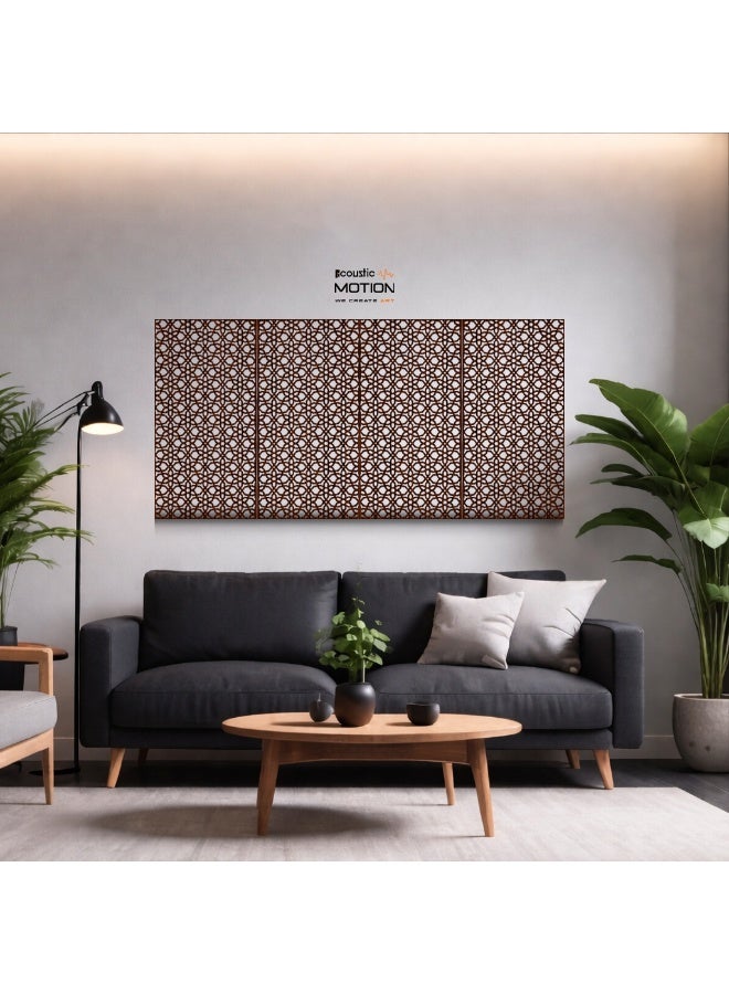 أكويستك موشان لوحات جدارية خشبية من خشب MDF من ACOUSTIC MOTION®، بتصميم ARRAYمع شريط لاصق مزدوج الوجه، لون بني عصري، مناسبة للمنزل، غرفة المعيشة، غرفة النوم، المكتب والفندق، 25×50×0.5 سم، طقم من 4 قطع - Image 1