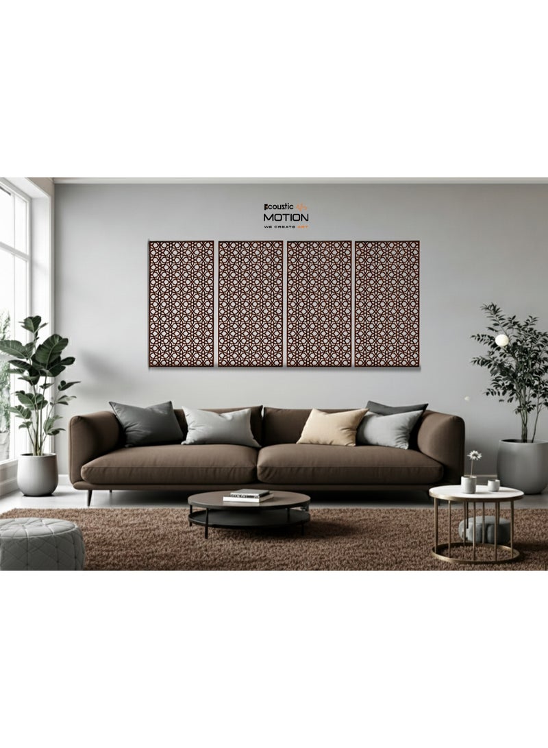أكويستك موشان لوحات جدارية خشبية من خشب MDF من ACOUSTIC MOTION®، بتصميم ARRAYمع شريط لاصق مزدوج الوجه، لون بني عصري، مناسبة للمنزل، غرفة المعيشة، غرفة النوم، المكتب والفندق، 25×50×0.5 سم، طقم من 4 قطع - Image 3