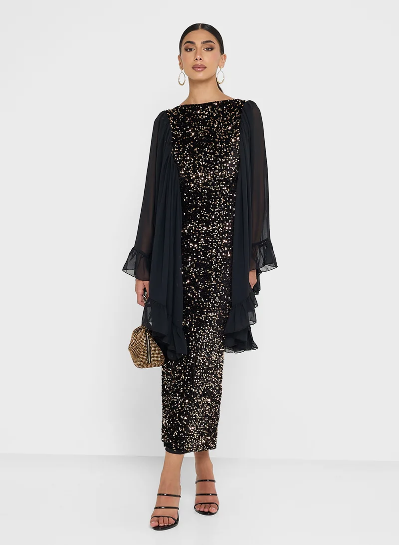 جولدن ابل Ruffle Sleeve Sequin Dress