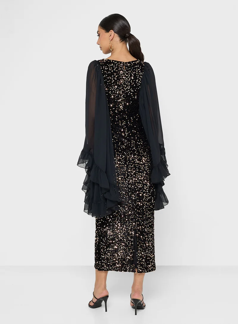 جولدن ابل Ruffle Sleeve Sequin Dress