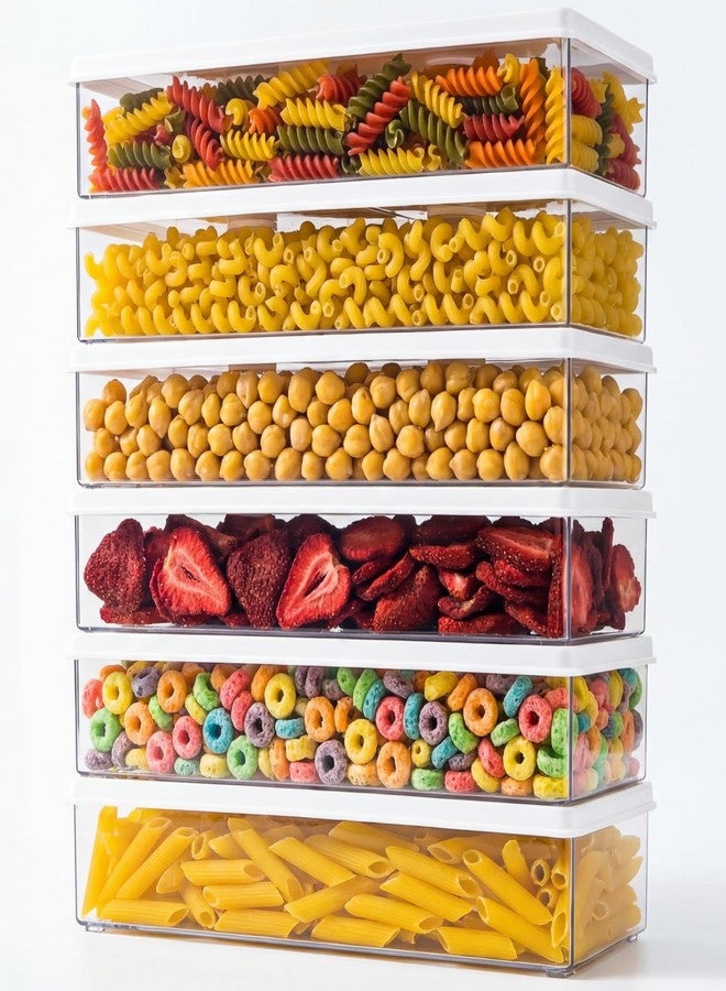 ZENFUN 6 Pc Pasta Containers with Lids for Pantry, Airtight Spaghetti Noodle Holder, Plastic Food Keeper for Fridge Kitchen Cabinet, 3" x 11" x 2", BPA-FREE - Image 1