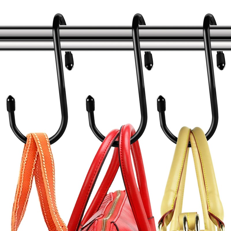 HiGift 8 Pack Purse Hanger for Closet Vinyl Coated Unique Twist Design Black Bag Hanger Hooks 5 Inch Large Closet Rod Hooks Purse Organizer for Closet Hanging Handbags Belts Hat Backpack Jeans