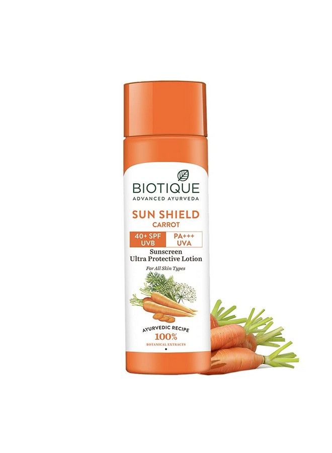 Biotique لوشن الحماية من أشعة الشمس للوجه والجسم من بايو كاروت بعامل حماية 40 ضد الأشعة فوق البنفسجية الطويلة والمتوسطة لجميع أنواع البشرة في الشمس 120 مل (عبوة من قطعتين) - Image 1