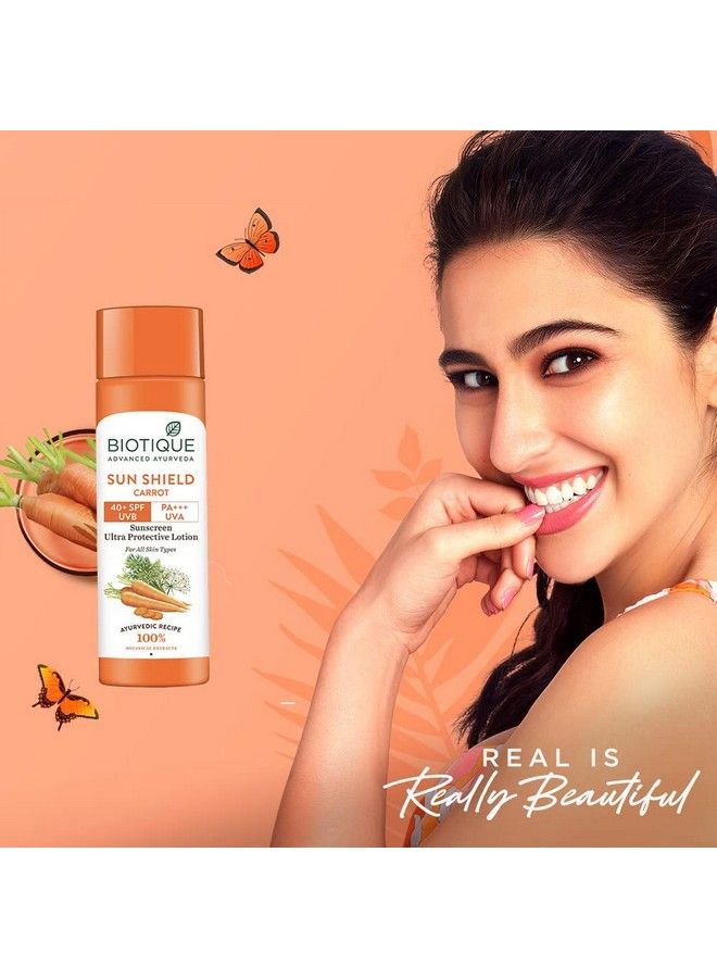 Biotique لوشن الحماية من أشعة الشمس للوجه والجسم من بايو كاروت بعامل حماية 40 ضد الأشعة فوق البنفسجية الطويلة والمتوسطة لجميع أنواع البشرة في الشمس 120 مل (عبوة من قطعتين) - Image 3