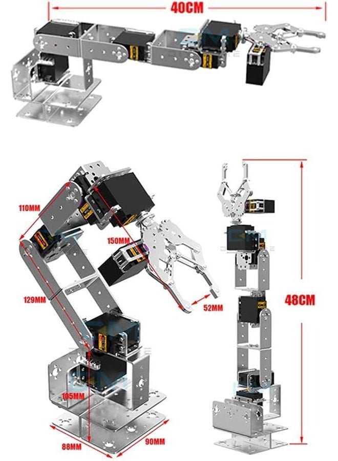 diymore Silver ROT3U 6DOF Aluminium Robot Arm Mechanical Robotic Clamp Claw Kits for Arduino(Parts) - Image 4