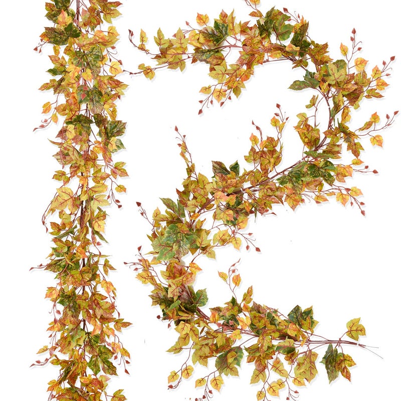 Lvydec 2 Pack Fall Maple Leaf Garland Clearance - 6.5ft/Piece Artificial Fall Foliage Garland Autumn Decoration for Home Wedding Halloween Party Thanksgiving - Image 1
