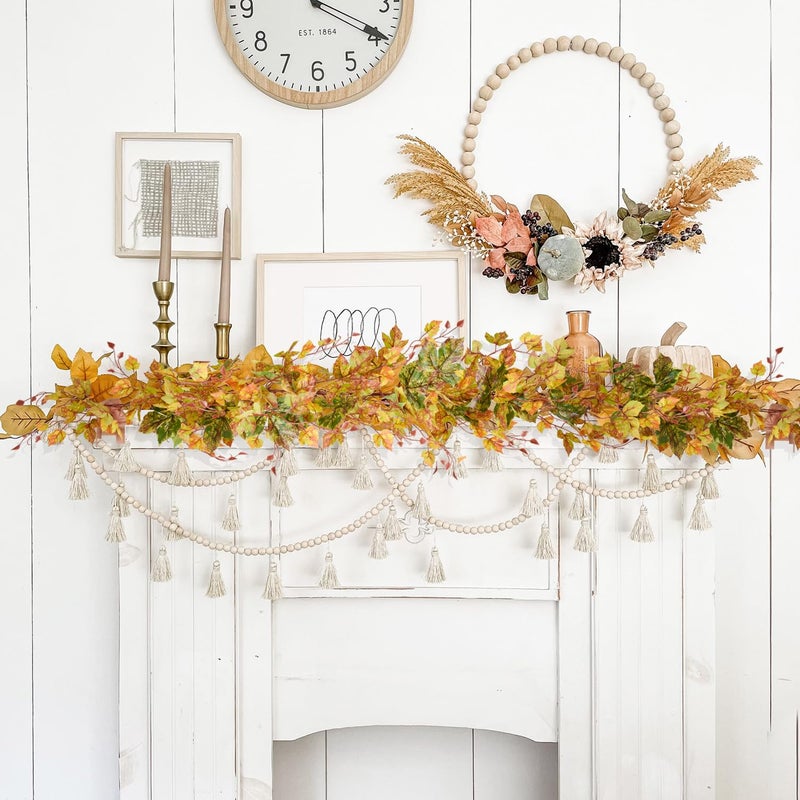 Lvydec 2 Pack Fall Maple Leaf Garland Clearance - 6.5ft/Piece Artificial Fall Foliage Garland Autumn Decoration for Home Wedding Halloween Party Thanksgiving - Image 2