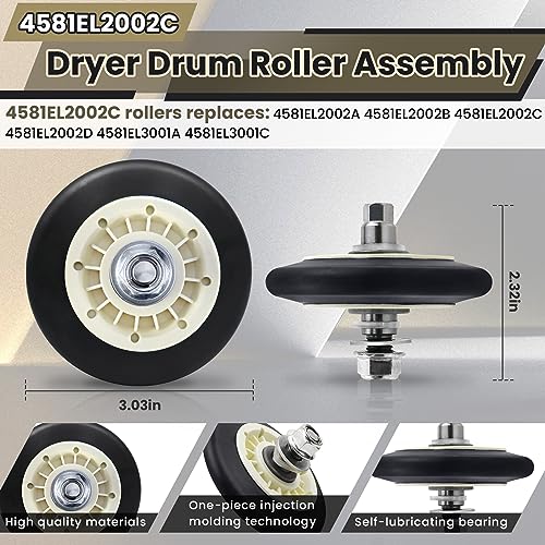 M Motico Upgraded Dryer Roller Kit for LG Kenmore Dryer Parts, Dryer Repair Kit Include 4581EL2002L Dryer Rollers, 4561EL3002A Dryer Idler Pulley, 4400EL2001F Dryer Belt Compatible with DLE3733W DLE3777W - Image 2