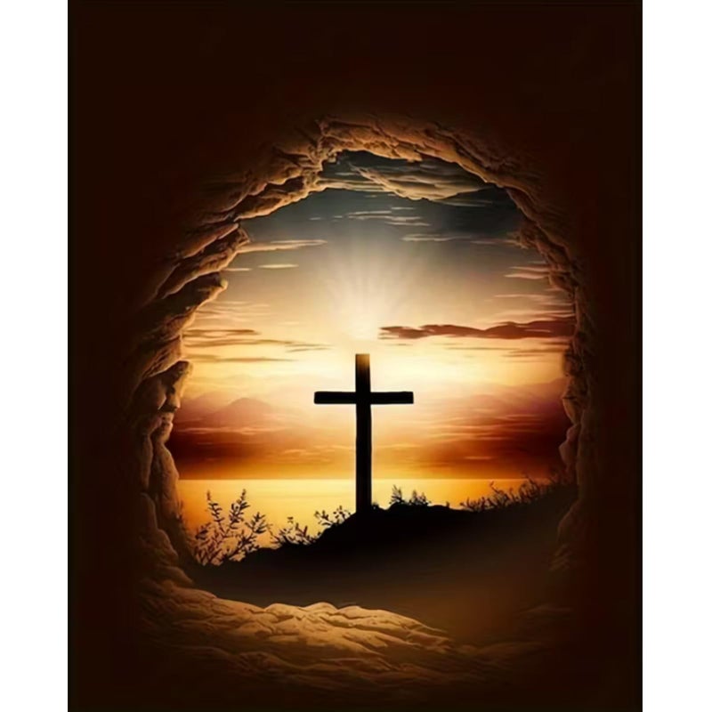 KTHOFCY 5D DIY Cross Sunset Scene Diamond Painting Kits for Adults Religious CrossFull Drill Crystal Rhinestone Paintings Pictures Arts Wall Decor Painting Dots Kits 118X157inch - Image 3