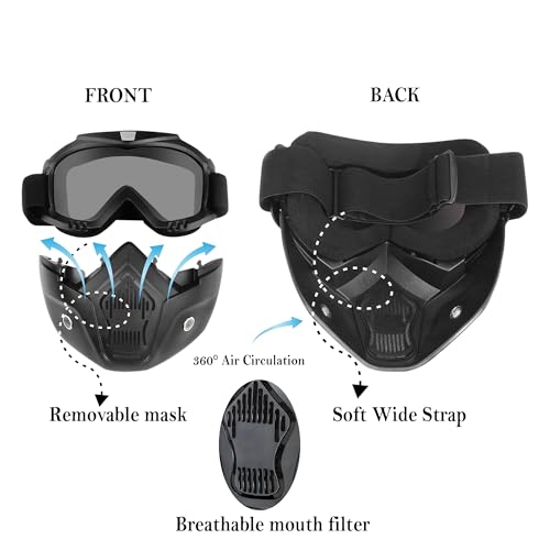 RarePicks Goggle Face Mask for Men & Women | Anti-Scratch Uv Protective Helmet Goggles with Adjustable Dust Shield for Bikers, Motorcyclists & Outdoor Riding - Image 3