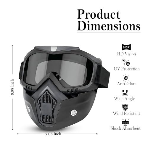 RarePicks Goggle Face Mask for Men & Women | Anti-Scratch Uv Protective Helmet Goggles with Adjustable Dust Shield for Bikers, Motorcyclists & Outdoor Riding - Image 2