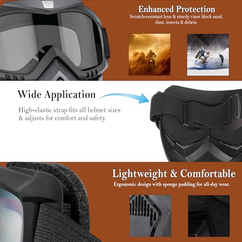 RarePicks Goggle Face Mask for Men & Women | Anti-Scratch Uv Protective Helmet Goggles with Adjustable Dust Shield for Bikers, Motorcyclists & Outdoor Riding - Image 4