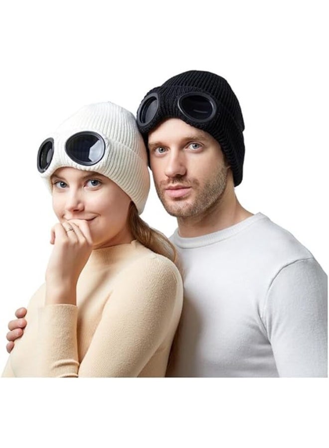 CMGTYYD Winter Warm Knitted Beanie Hat，Unisex Solid Color Goggle Lens Design Beanie Hat, Goggle Lens Beanie Winter Stylish Hat Outdoor Sports，Unisex Fashion Knitted Outdoor Sports Skull Hat - Image 4