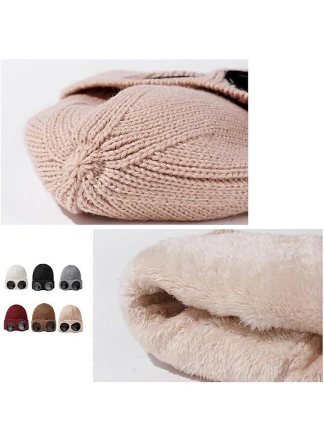 CMGTYYD Winter Warm Knitted Beanie Hat，Unisex Solid Color Goggle Lens Design Beanie Hat, Goggle Lens Beanie Winter Stylish Hat Outdoor Sports，Unisex Fashion Knitted Outdoor Sports Skull Hat - Image 3