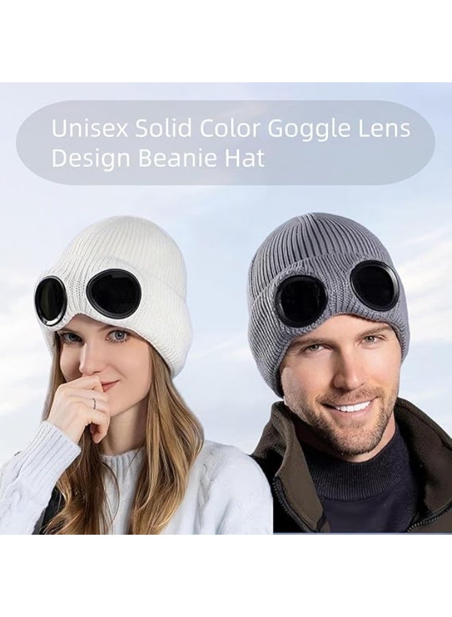 CMGTYYD Winter Warm Knitted Beanie Hat，Unisex Solid Color Goggle Lens Design Beanie Hat, Goggle Lens Beanie Winter Stylish Hat Outdoor Sports，Unisex Fashion Knitted Outdoor Sports Skull Hat - Image 5