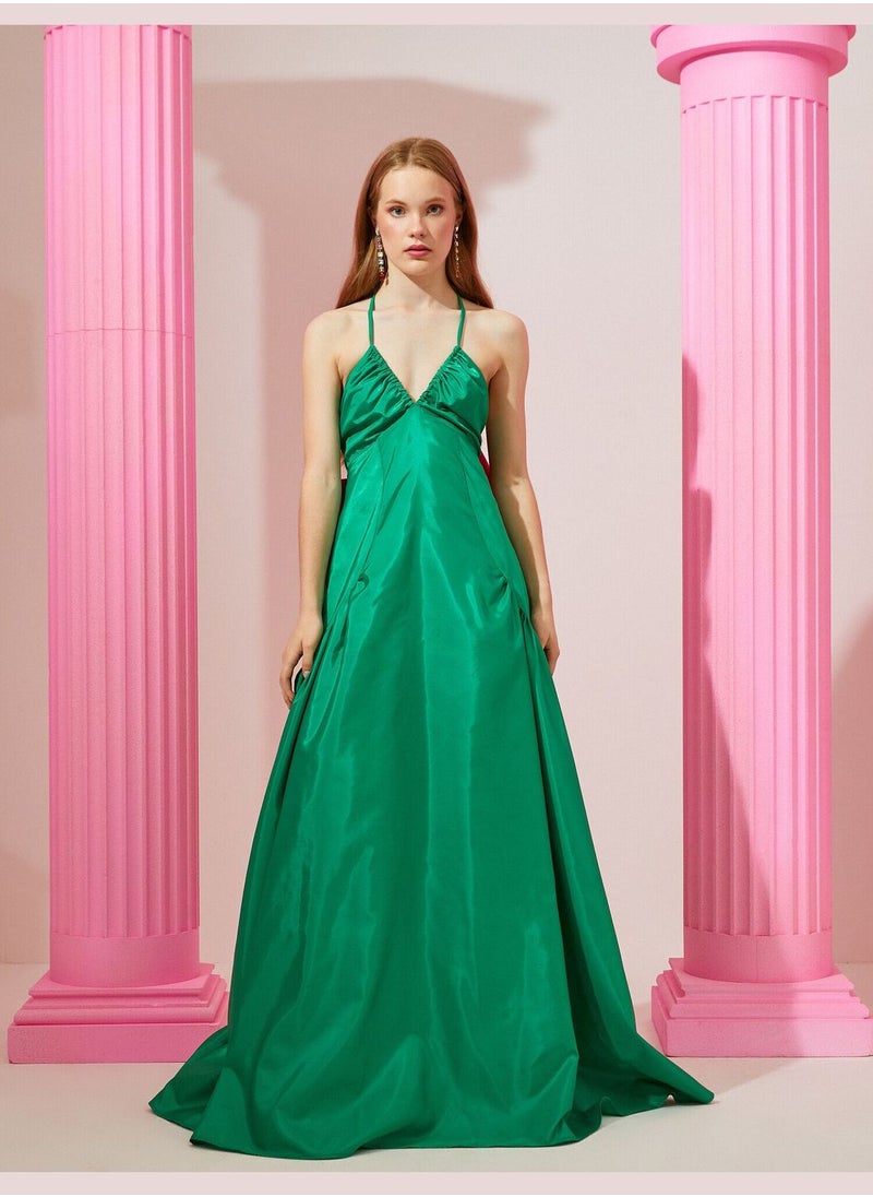KOTON Rachel Araz X Koton - Back Detail Tie Detail Satin Long Dress  - Image 4