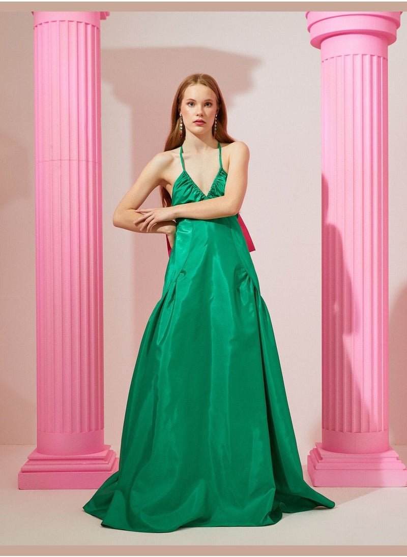KOTON Rachel Araz X Koton - Back Detail Tie Detail Satin Long Dress  - Image 3