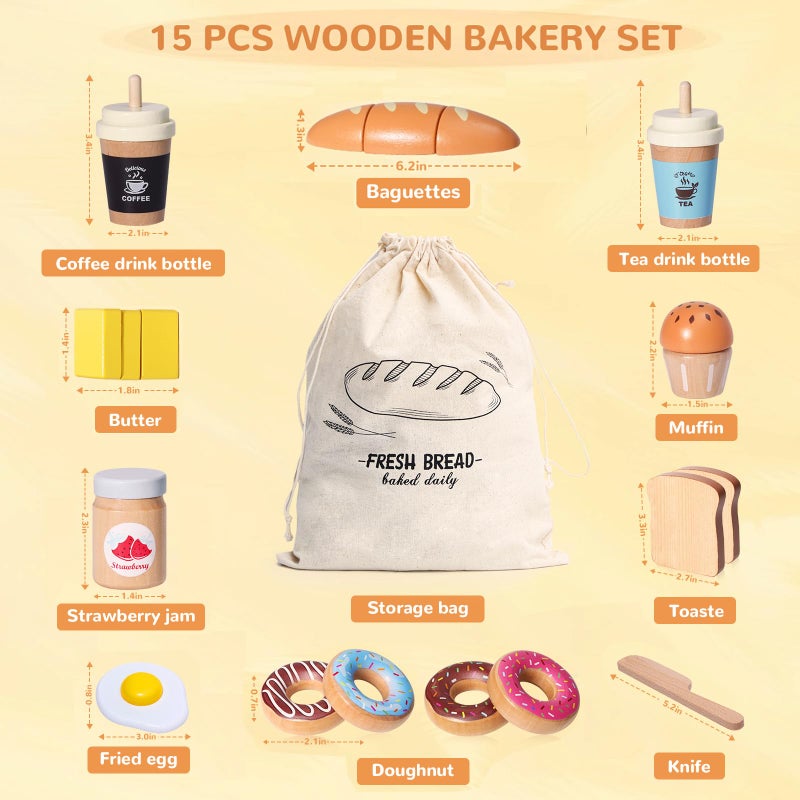 Inslat Wooden Bakery Playset Food Toys  Kids Pretend Play Food Baking Set Kitchen Accessories With Storage Bag  Pretend Play Bread Cutting Food For Boys Girls 3+ - Image 2