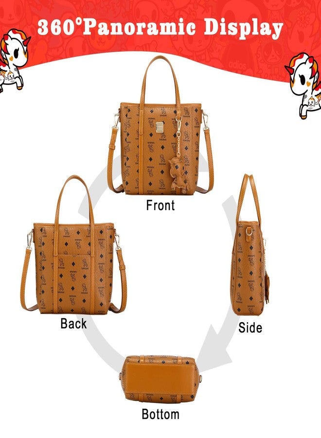 Tokidoki Brown Tote Bag Purse for Women，Cute PU Leather Shoulder Bag Handbags Detachable Tote with Unicorns Print (Medium) - Image 4
