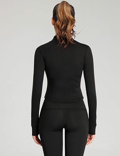 Tanming Women's Full Zip Seamless Workout Jacket Running Yoga Slim Fit Track Jacket (Black-XS) - Image 5