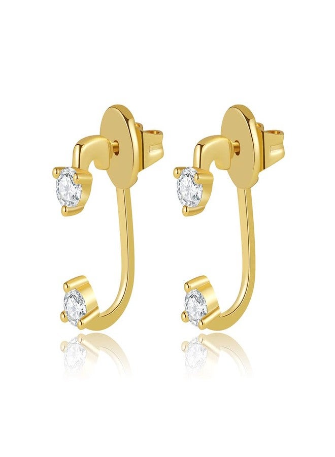 Obidos 14K Gold Plated Illusion Stud Earrings for Women | Triple Huggie Hoop Earrings for One Hole| Trendy Simple Hypoallergenic Fashion Accessories Gold Jewelry Gifts for Womens, Medium, Brass, Cubic - Image 2