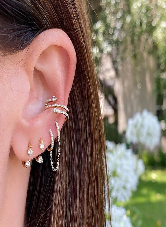 Obidos 14K Gold Plated Illusion Stud Earrings for Women | Triple Huggie Hoop Earrings for One Hole| Trendy Simple Hypoallergenic Fashion Accessories Gold Jewelry Gifts for Womens, Medium, Brass, Cubic - Image 4