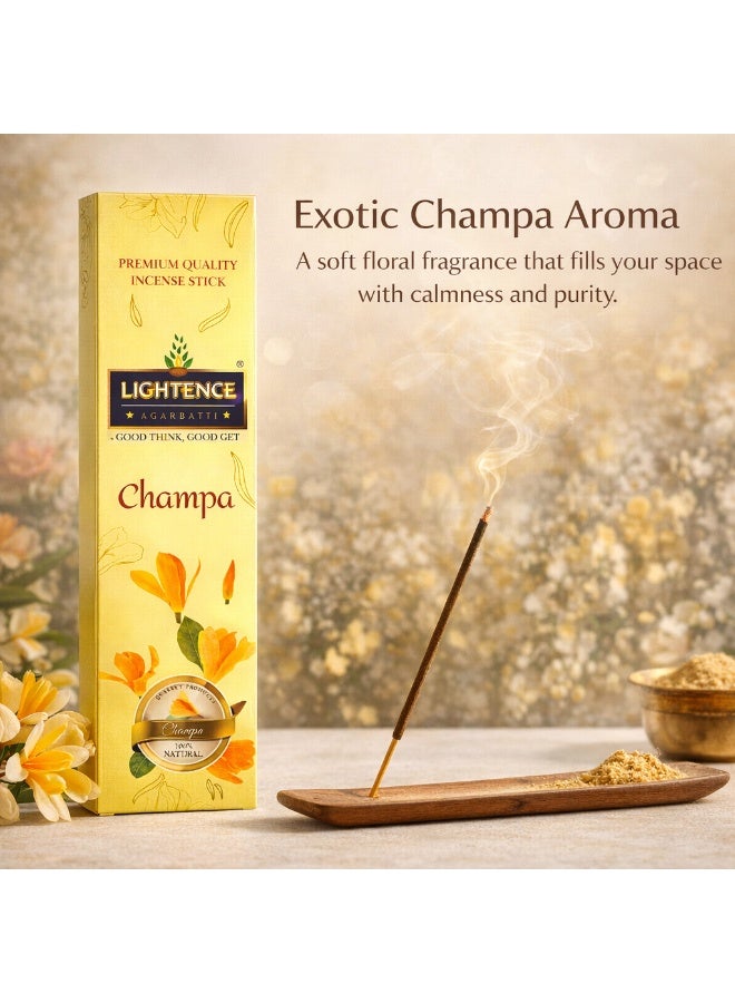 Lightence Champa Incense Sticks – Premium Charcoal Free Floral Home Fragrance | Long Burning Meditation & Prayer Incense | Elegant Gift Box | Made in India | 100 Gm - Image 2