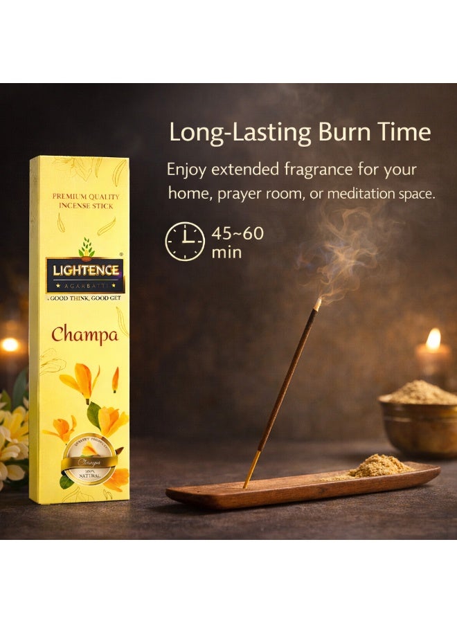 Lightence Champa Incense Sticks – Premium Charcoal Free Floral Home Fragrance | Long Burning Meditation & Prayer Incense | Elegant Gift Box | Made in India | 100 Gm - Image 4