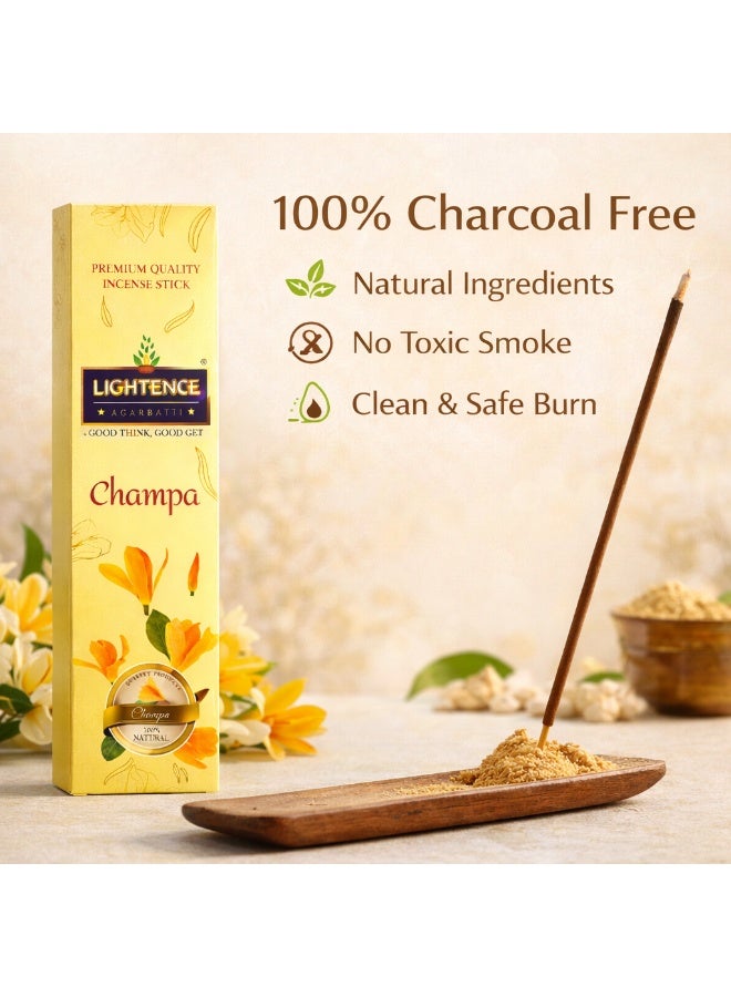 Lightence Champa Incense Sticks – Premium Charcoal Free Floral Home Fragrance | Long Burning Meditation & Prayer Incense | Elegant Gift Box | Made in India | 100 Gm - Image 3