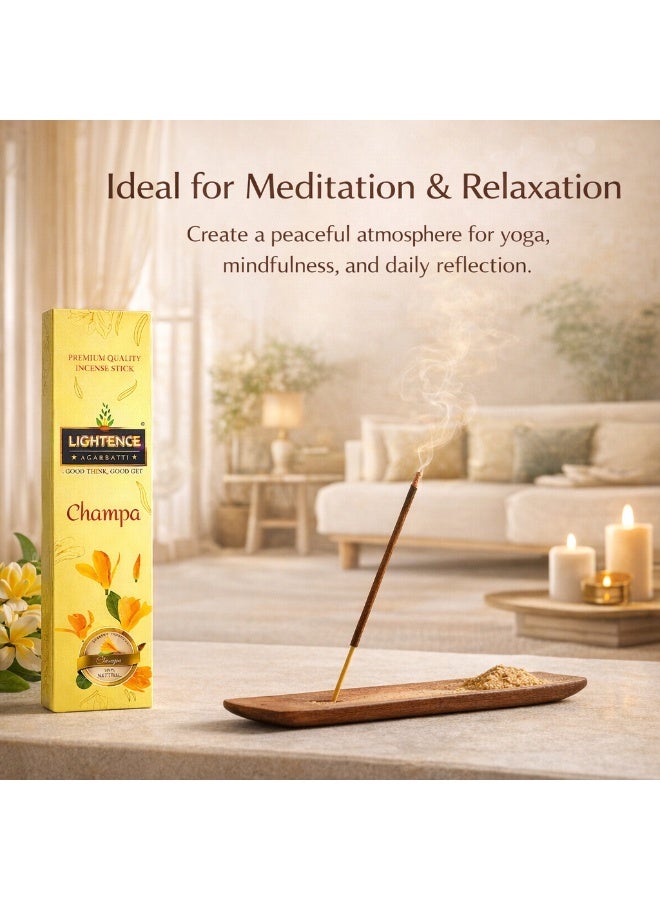 Lightence Champa Incense Sticks – Premium Charcoal Free Floral Home Fragrance | Long Burning Meditation & Prayer Incense | Elegant Gift Box | Made in India | 100 Gm - Image 5