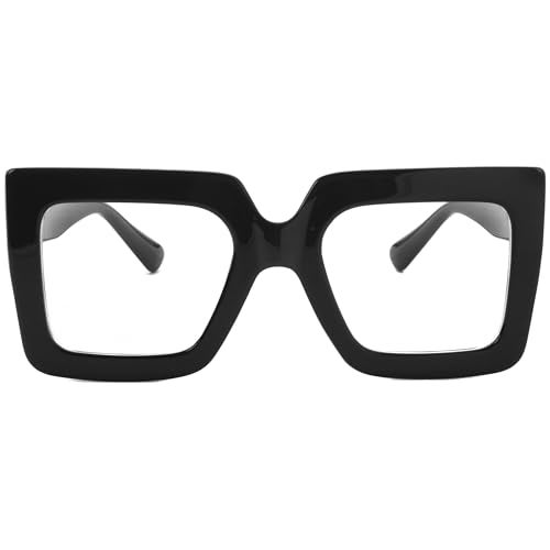 Kursan Oversized Square Black Glasses for Women Men Big Frame Blue Light Blocking Glasses Fashion Eyeglasses (Bright Black) - Image 1