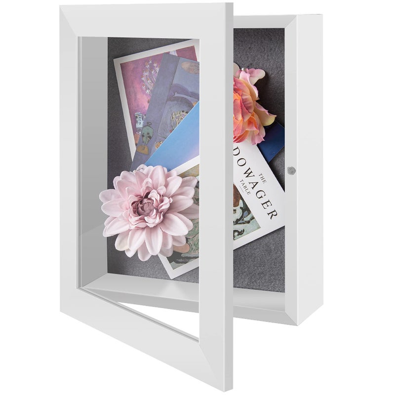 Frametory 85x11 Shadow Box Frame  Front Opening  2 inch Depth Display Box for Wall and Tabletop Display Memory Box 6 Pins Included 85x11 White