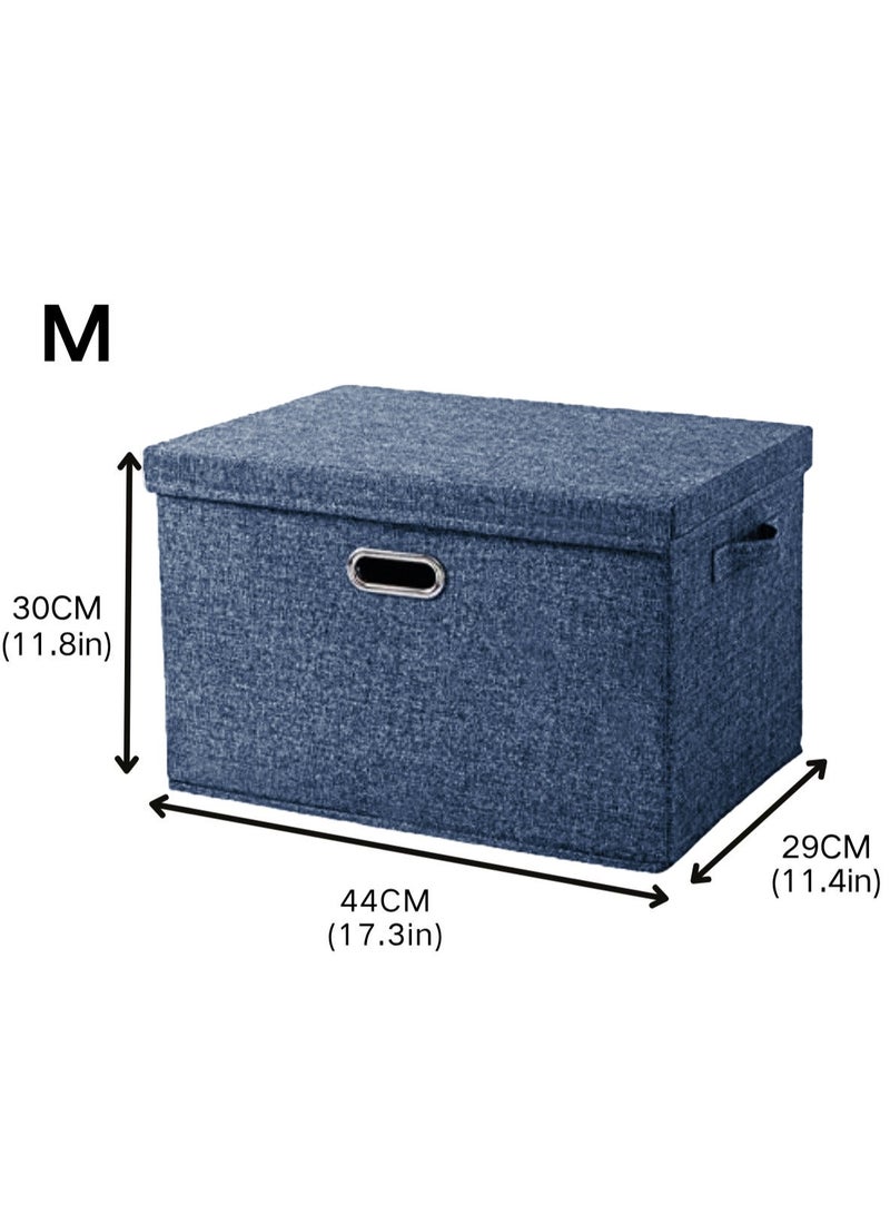 LOOPITYS Cotton Linen Folding Storage Boxes With Lids Decorate The Handle Storage Box With Lid Environmental Protection Durable Fabric Storage For Bedroom Living Room（Blue，44*29*30cm） - Image 4