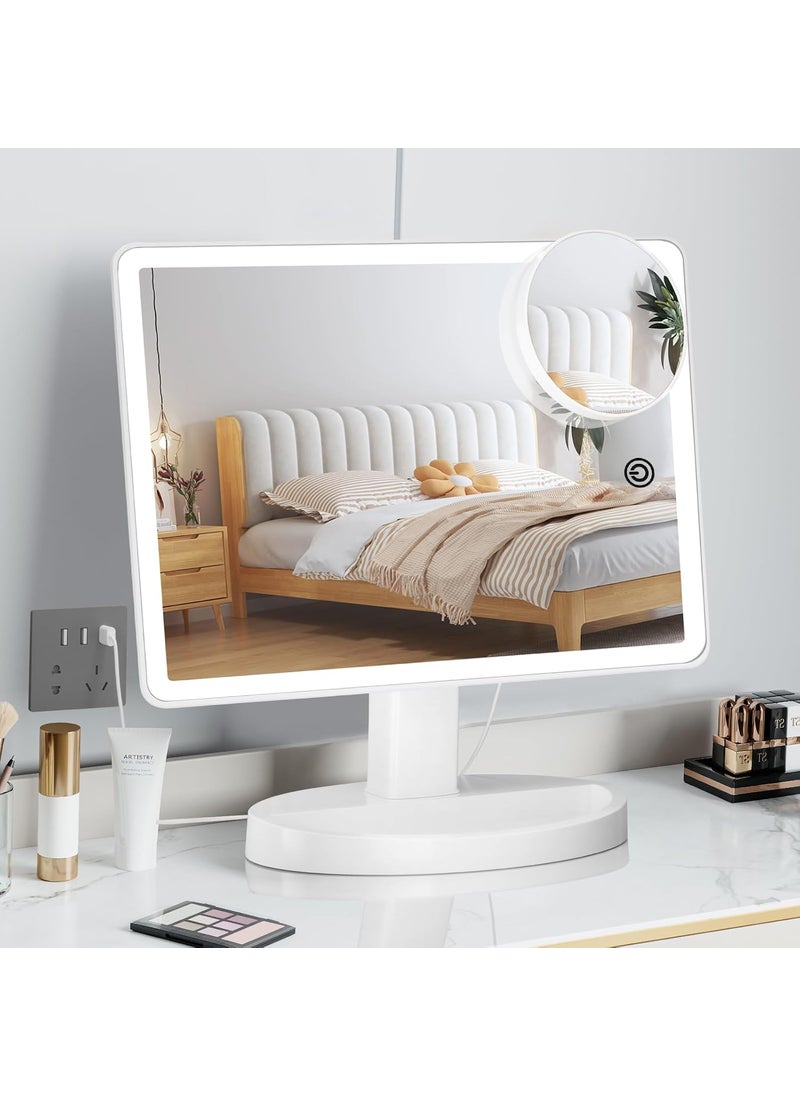 FUNTOUCH Funtouch Large Lighted Vanity Makeup Mirror with 88 LED, 360 Rotation Touch Screen, 10X Magnification Portable Tabletop Cosmetic Make Up Mirror 