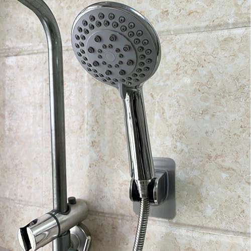 Lofekea Strong Adhesive and Waterproof Shower Head Holder, Adjustable Handheld Shower Holder Wall Mount Shower Bracket (Silver - 1 Pack) - Image 4