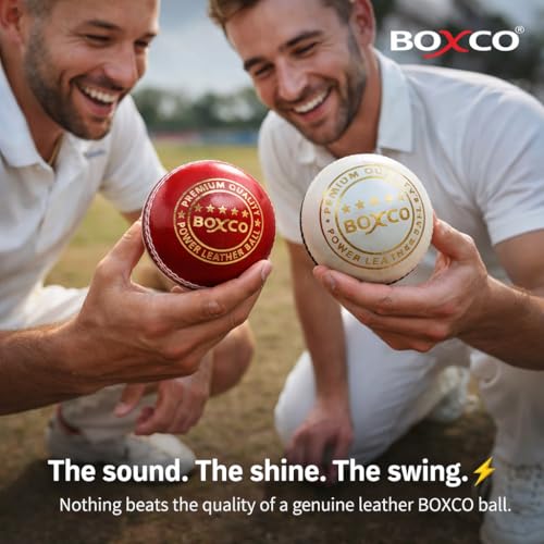 BOXCO Power Hand Stiched Four Piece Cricket Leather Ball for T20, One Day and Test Matches (Pack of 2) (Red & White) - Image 3