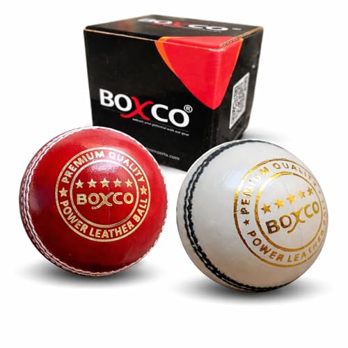 BOXCO Power Hand Stiched Four Piece Cricket Leather Ball for T20, One Day and Test Matches (Pack of 2) (Red & White) - Image 1