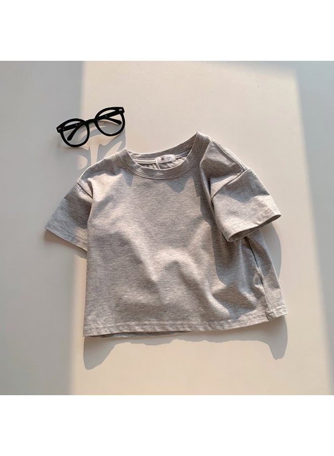 High-quality Summer New Children's Solid Color Cotton Short-sleeved T-shirt, Uni Kids Versatile Round Neck Basic Top