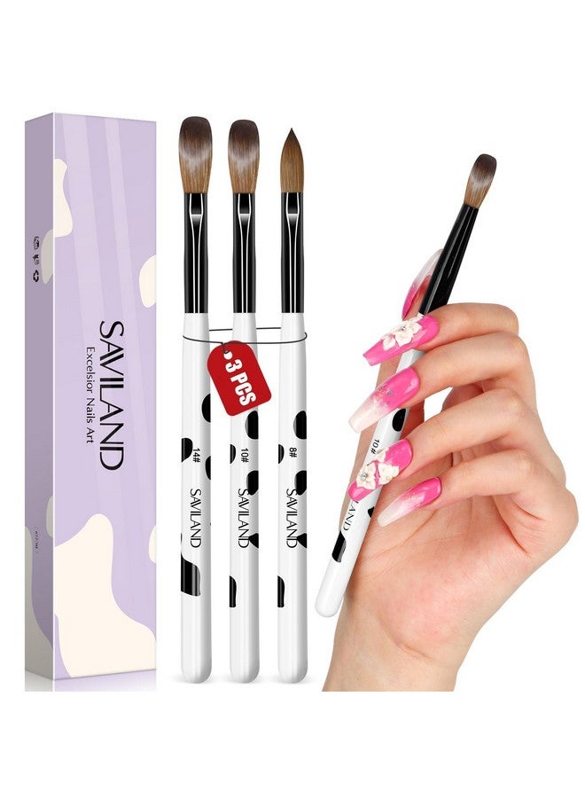 Saviland 3pcs Acrylic Nail Brush Set, Size 8/10/14 Kolinsky Acrylic Nail Brushes for Acrylic Application, Acrylic Powder Nail Art Extension with Black & White Handle for Beginner & Professional - Image 1