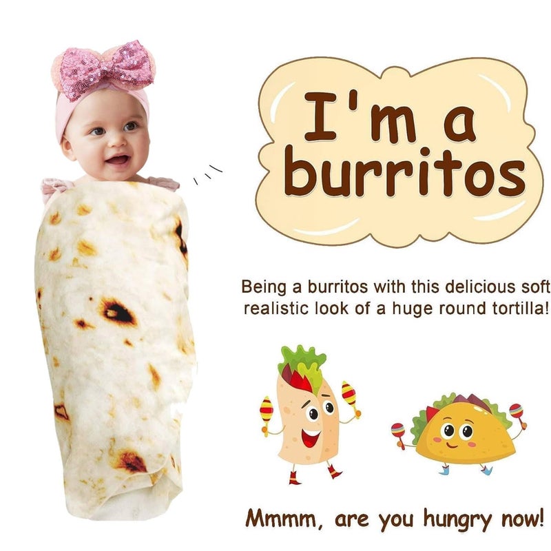 Acteb Burrito Tortilla Blanket Baby Stuff Shower White Elephant Gifts for Kids Throw Blankets Wrap Swaddle Toddler Boy Girl Party Novelty Gag Pets Soft Fleece 40in - Image 2