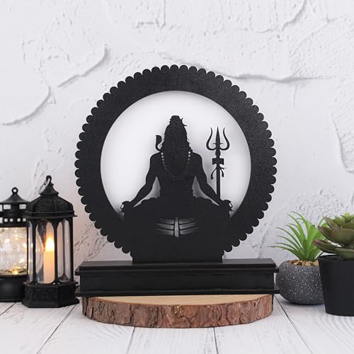 LASER ART Lord Shiva LED Backlit Table Lamp, Spiritual Shiva Silhouette for Meditation, Touch-Activated Ambient LED Backlight, MDF Wood & Acrylic, Natural, 8.25" H x 7.75" W - Image 3