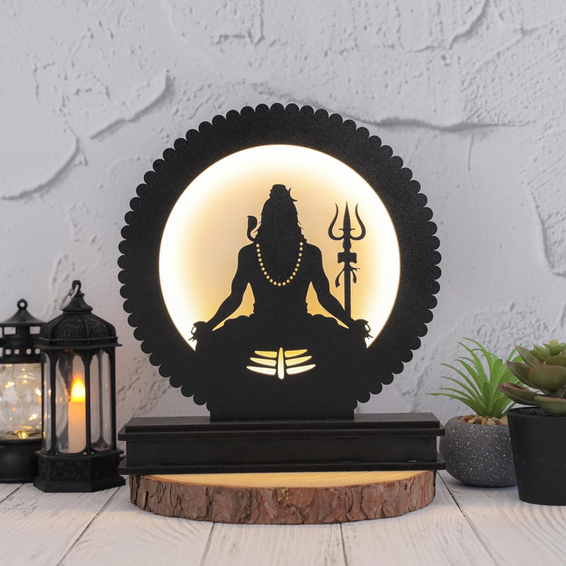 LASER ART Lord Shiva LED Backlit Table Lamp, Spiritual Shiva Silhouette for Meditation, Touch-Activated Ambient LED Backlight, MDF Wood & Acrylic, Natural, 8.25" H x 7.75" W - Image 5