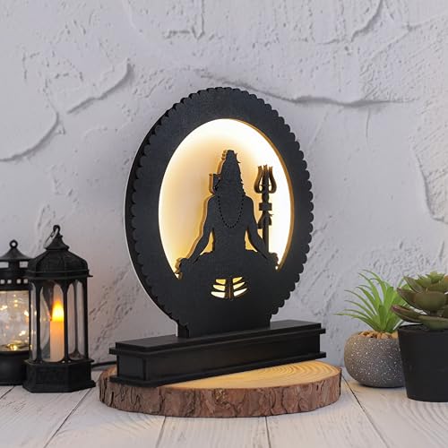 LASER ART Lord Shiva LED Backlit Table Lamp, Spiritual Shiva Silhouette for Meditation, Touch-Activated Ambient LED Backlight, MDF Wood & Acrylic, Natural, 8.25" H x 7.75" W - Image 2