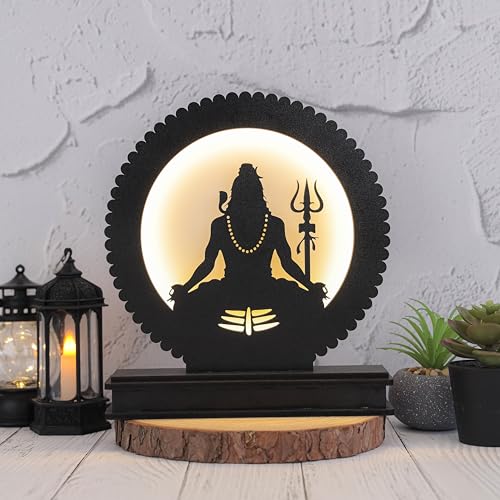 LASER ART Lord Shiva LED Backlit Table Lamp, Spiritual Shiva Silhouette for Meditation, Touch-Activated Ambient LED Backlight, MDF Wood & Acrylic, Natural, 8.25" H x 7.75" W - Image 1
