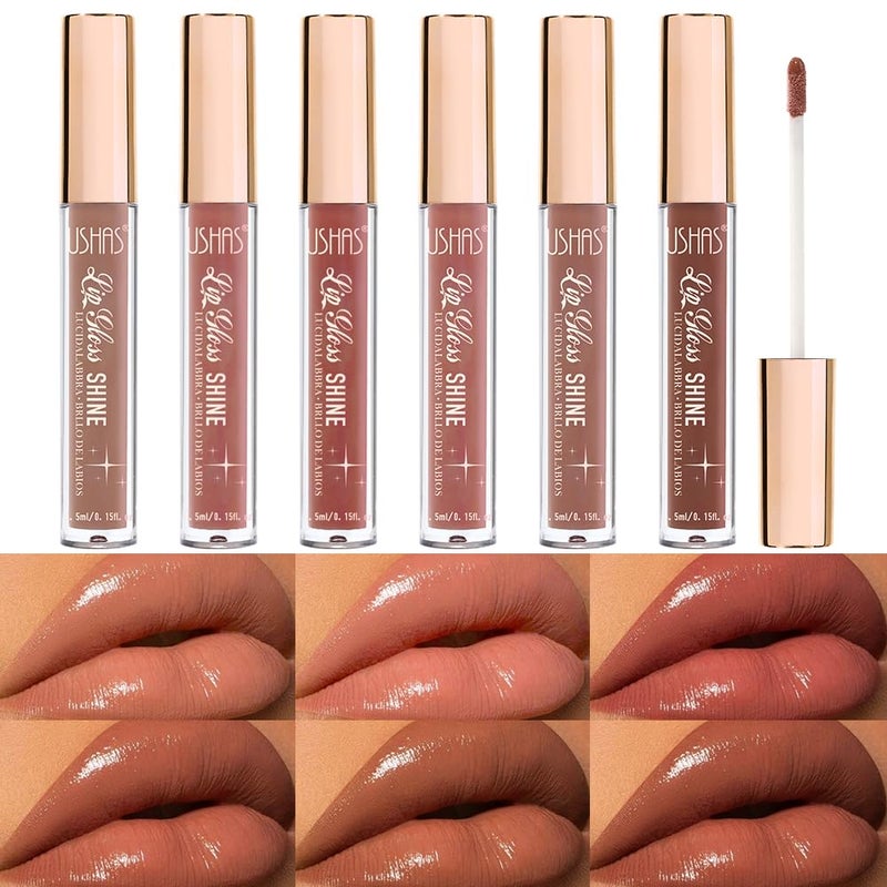 Ushas USHAS 6pcs Lip Gloss set  HighShine Gloss for Fuller NonSticky Lip Tint Longwear Weightless Lip Plumper Gloss Shimmery Glosses for Women makeup set Set 2 0712 Pack of 1 