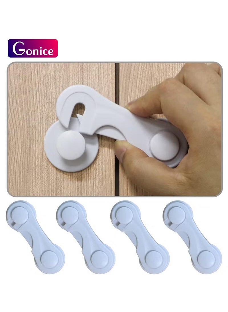 Gonice Cabinet Door Locks for Baby Proofing and Child Safety, 4 Pack Childproof Cabinet Locks with Adhesive for Drawer Cupboards Fridge Closet and Pantry, Child Proof Latch for Protecting Kids (White-4PCS) - Image 1
