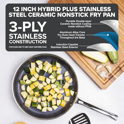 Viking Hybrid Plus 3-Ply Ceramic Nonstick Frying Pan, Made without PFAS, 12-Inch Induction Cookware, Metal Utensil Safe, Oven Safe to 500F - Image 2