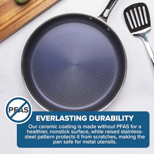 Viking Hybrid Plus 3-Ply Ceramic Nonstick Frying Pan, Made without PFAS, 12-Inch Induction Cookware, Metal Utensil Safe, Oven Safe to 500F - Image 4
