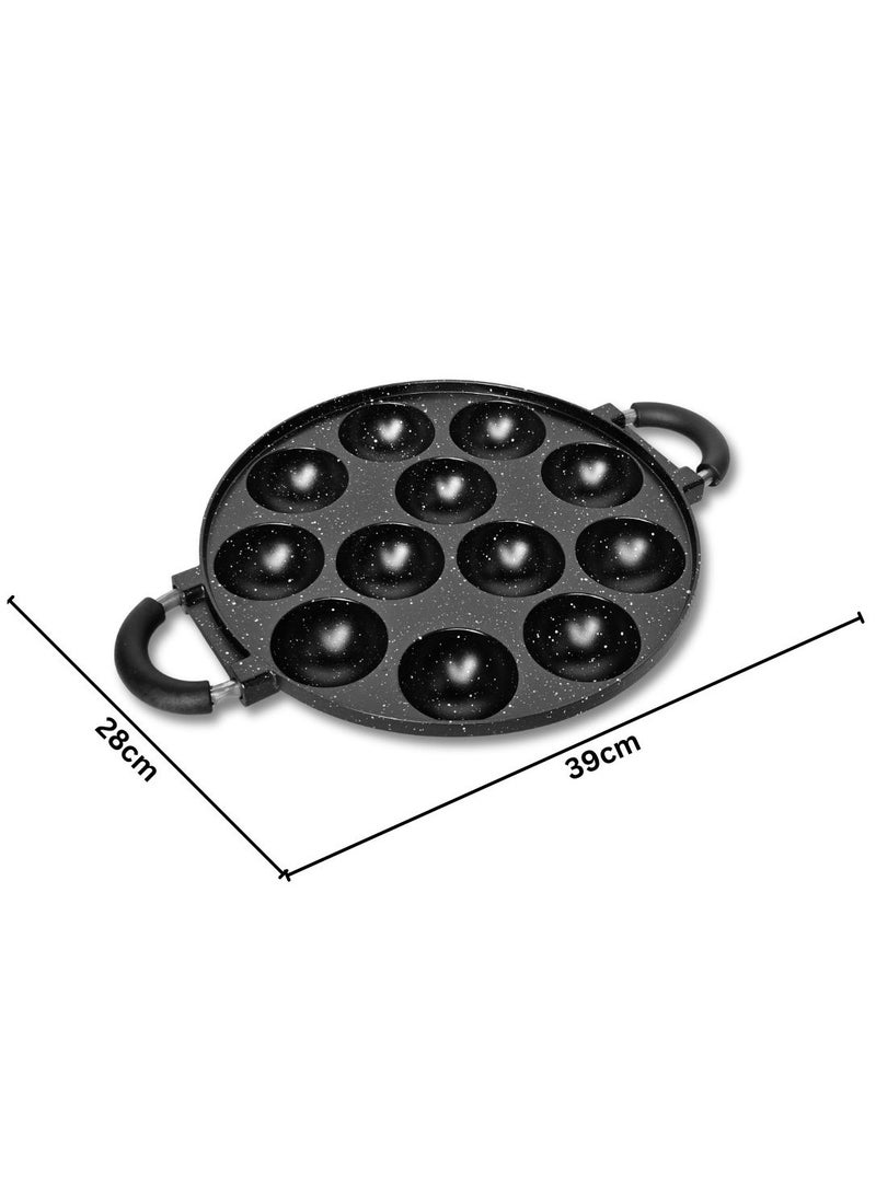 ARTC Non-Stick Appam Pathra Takoyaki Snack Maker Pan with Cover & Two Handles - 12 Cavity Octopus Ball Maker & Egg Cake Mold, Multifunctional Aluminum Alloy Kitchen Cookware, Space-Saving, Easy Cleaning for Home Cooking, Gas Stove, Outdoor & Camping - 12 Pit Multipurpose Cast Iron Takoyaki Griddle - Image 3