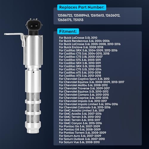 Autsurles استبدال ل 12636175 TS1013 صمام توقيت متغير للتحكم في الزيت (VVT) لبيوك إنكلايف لاكروس، كاديلاك ATS CTS SRX STS XTS، شيفروليه كامارو كابريس إكوينوكس مالibu ترافيرس (4 عبوات) - Image 4